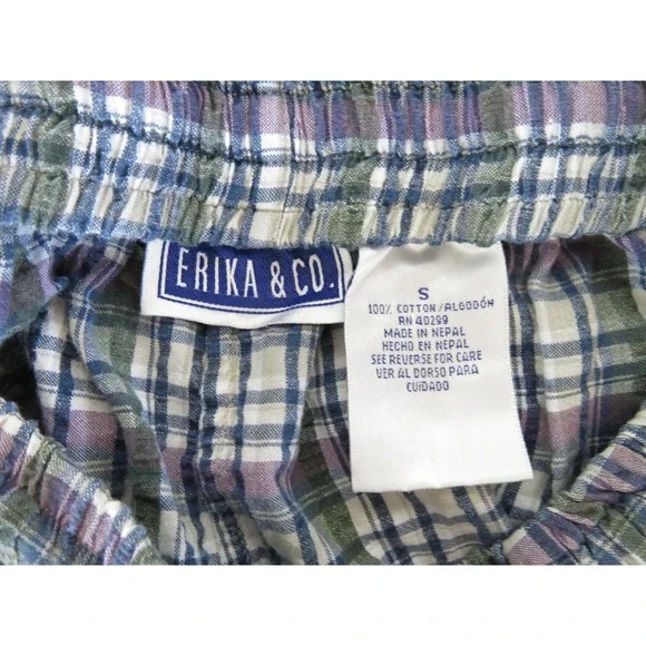 Vintage 90s Ericka & Co Madras Plaid Cotton Baggy Long Shorts Drawstring Small - Picture 5 of 6